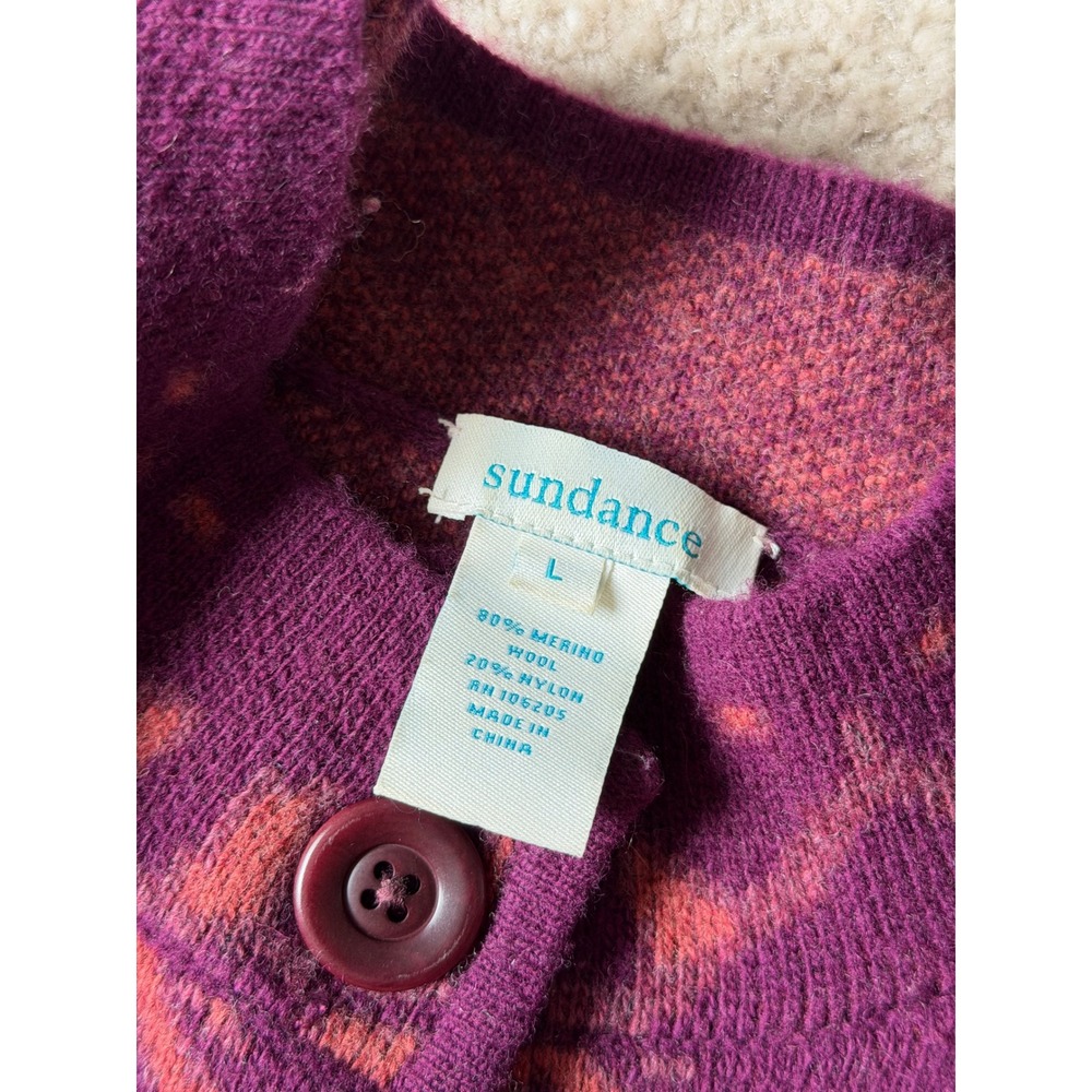 Sundance Cardigan Coat Merino Wool Blend Button Front Jacquard Purple Pink Large - Picture 5 of 8